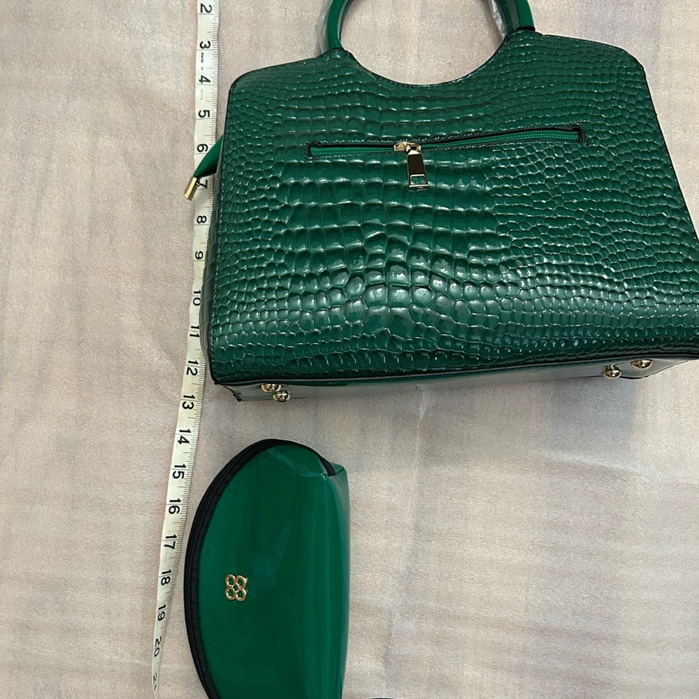 Emerald Green Crocodile Embossed Satchel and Pouch